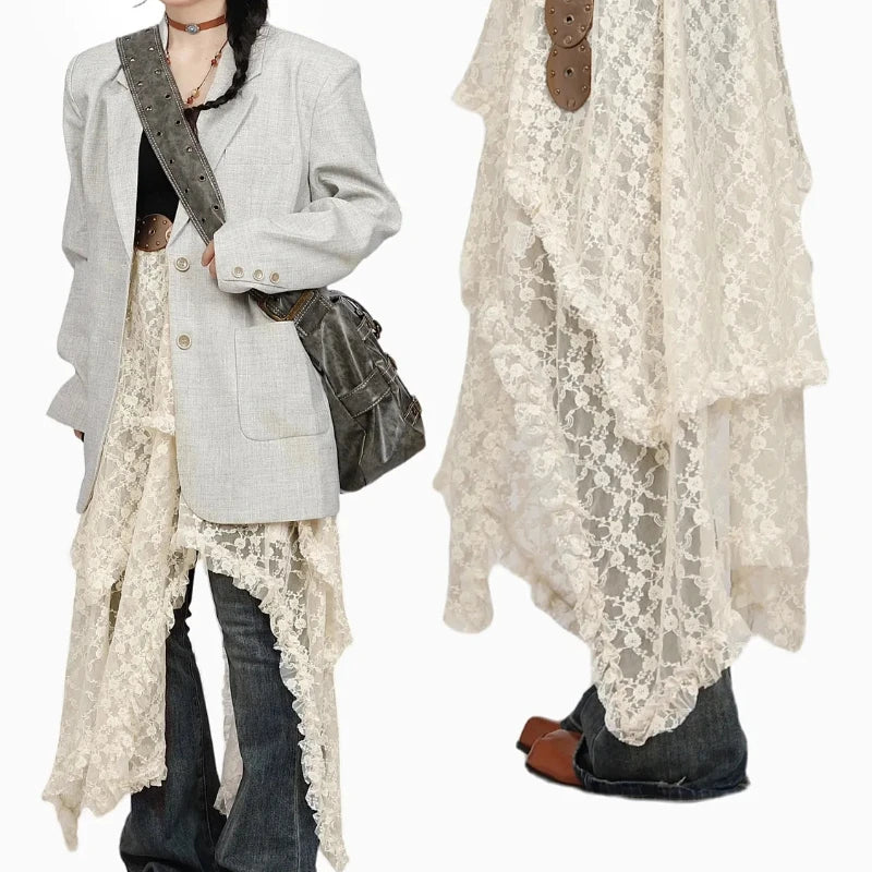 Layered Lace Wrap Skirt – Ivory Bloom