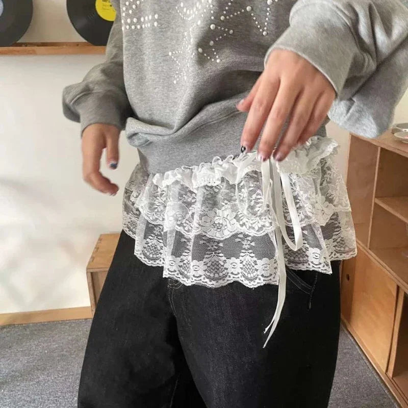 Lace Layering Hem Skirt (2 colours)