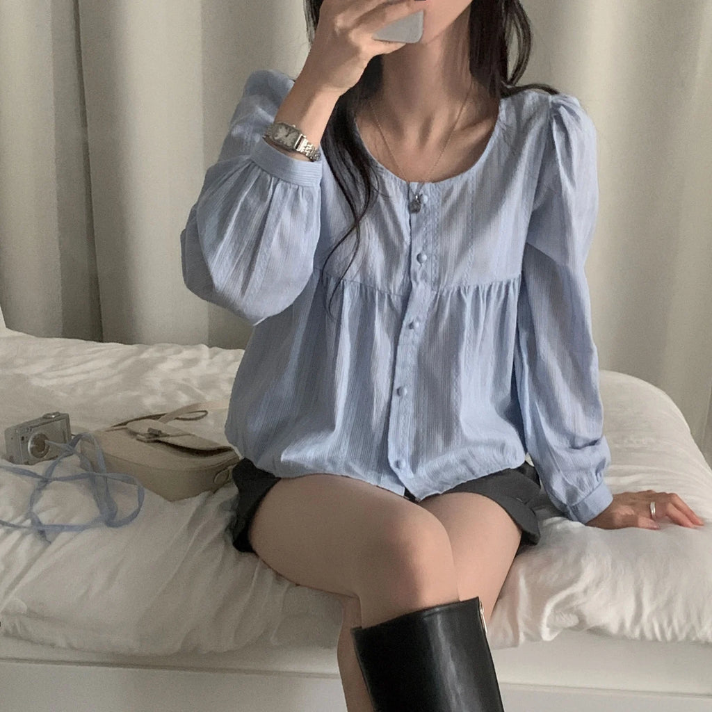 Cotton Cloud Long-Sleeve Blouse (2 colours)