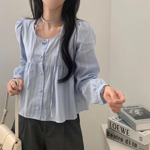 Cotton Cloud Long-Sleeve Blouse (2 colours)