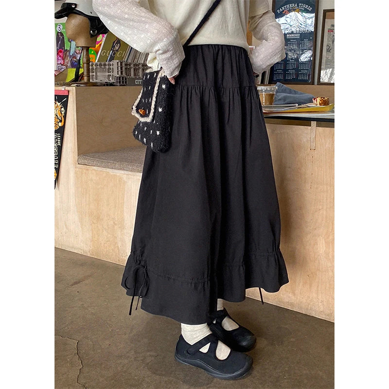 Drawstring Hem Tiered Maxi Skirt (2 colours, 3 sizes)