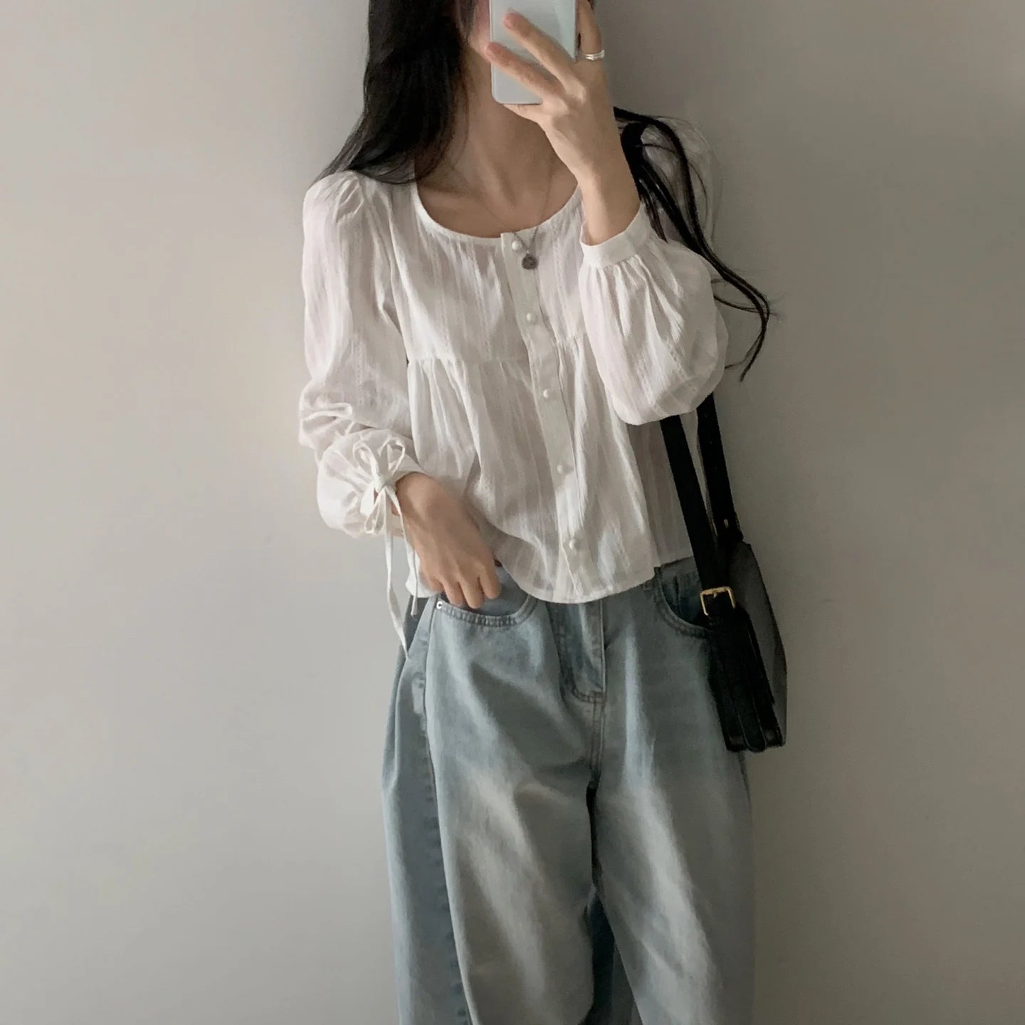 Cotton Cloud Long-Sleeve Blouse (2 colours)