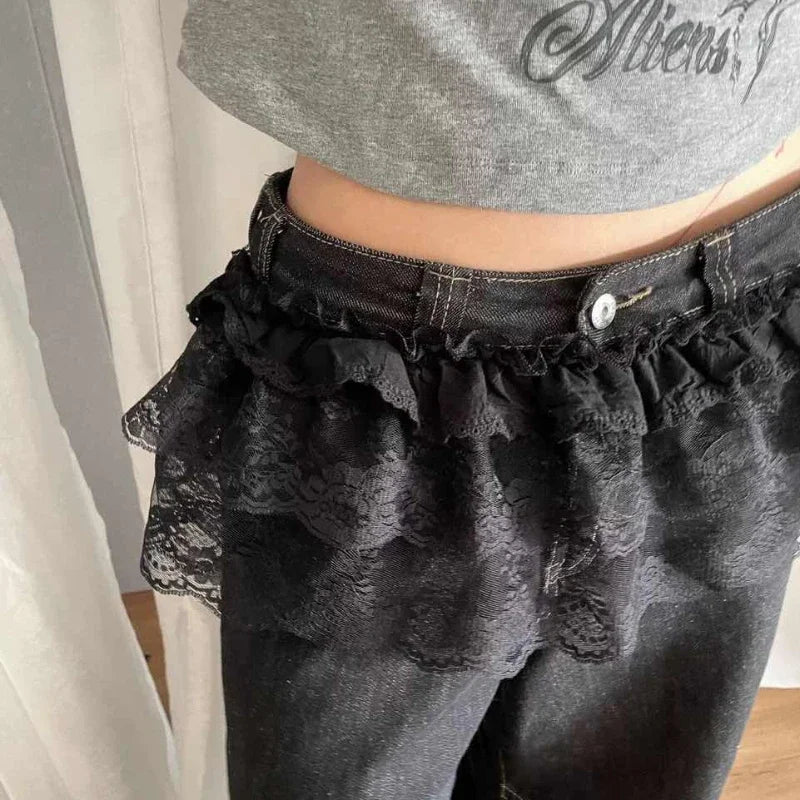 Lace Layering Hem Skirt (2 colours)