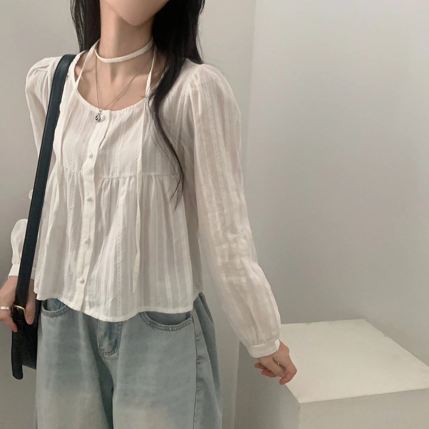 Cotton Cloud Long-Sleeve Blouse (2 colours)