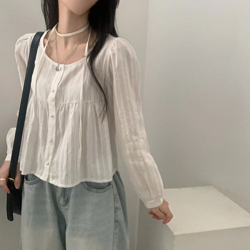 Cotton Cloud Long-Sleeve Blouse (2 colours)