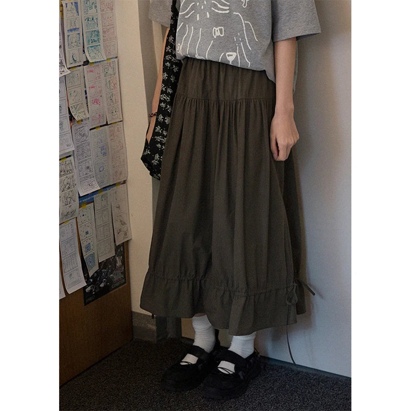 Drawstring Hem Tiered Maxi Skirt (2 colours, 3 sizes)