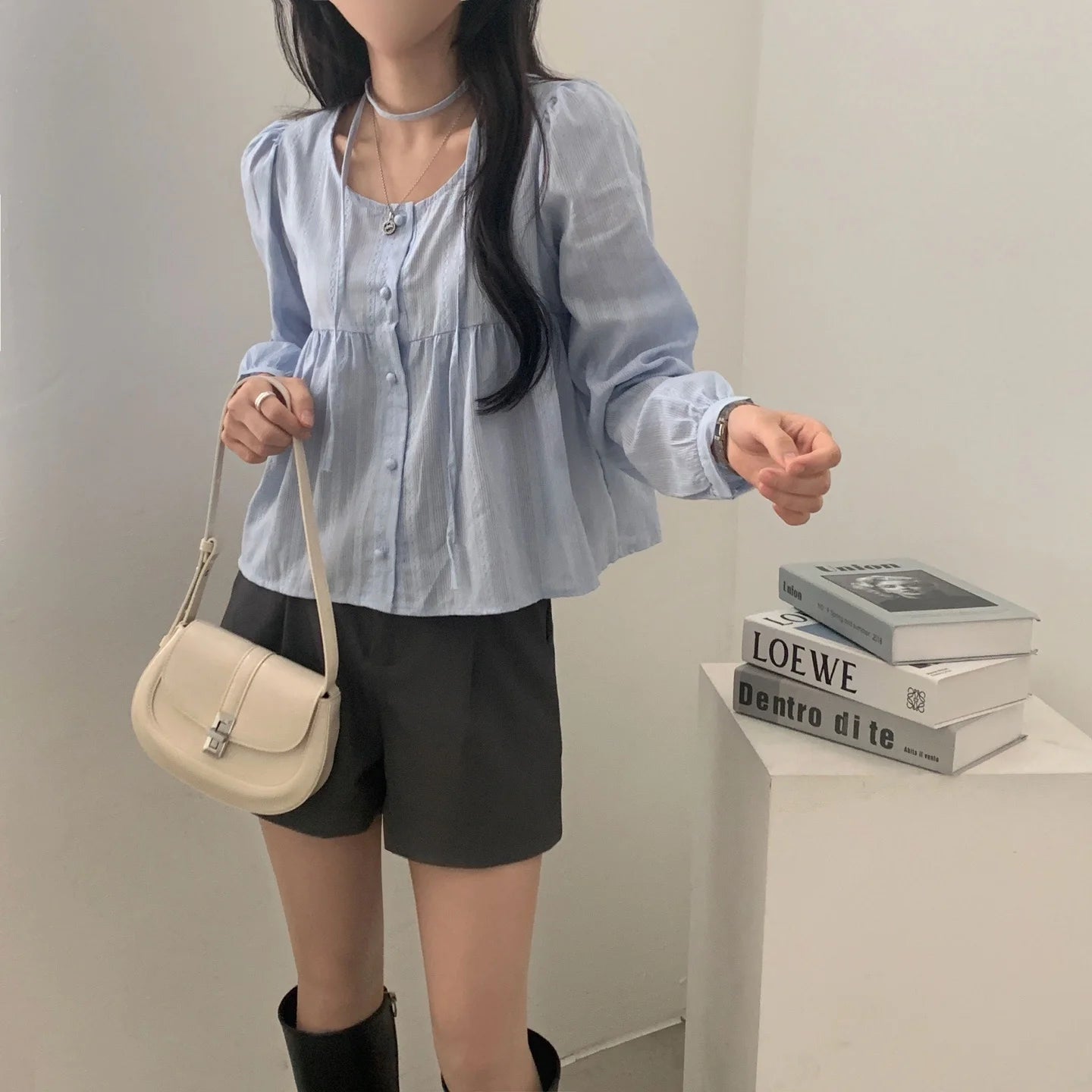 Cotton Cloud Long-Sleeve Blouse (2 colours)