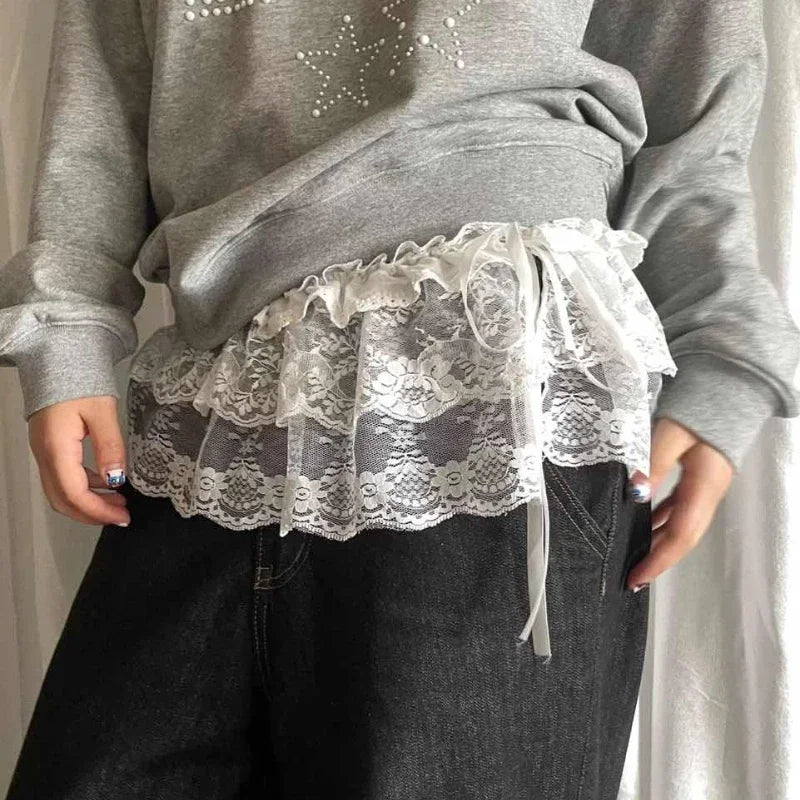 Lace Layering Hem Skirt (2 colours)