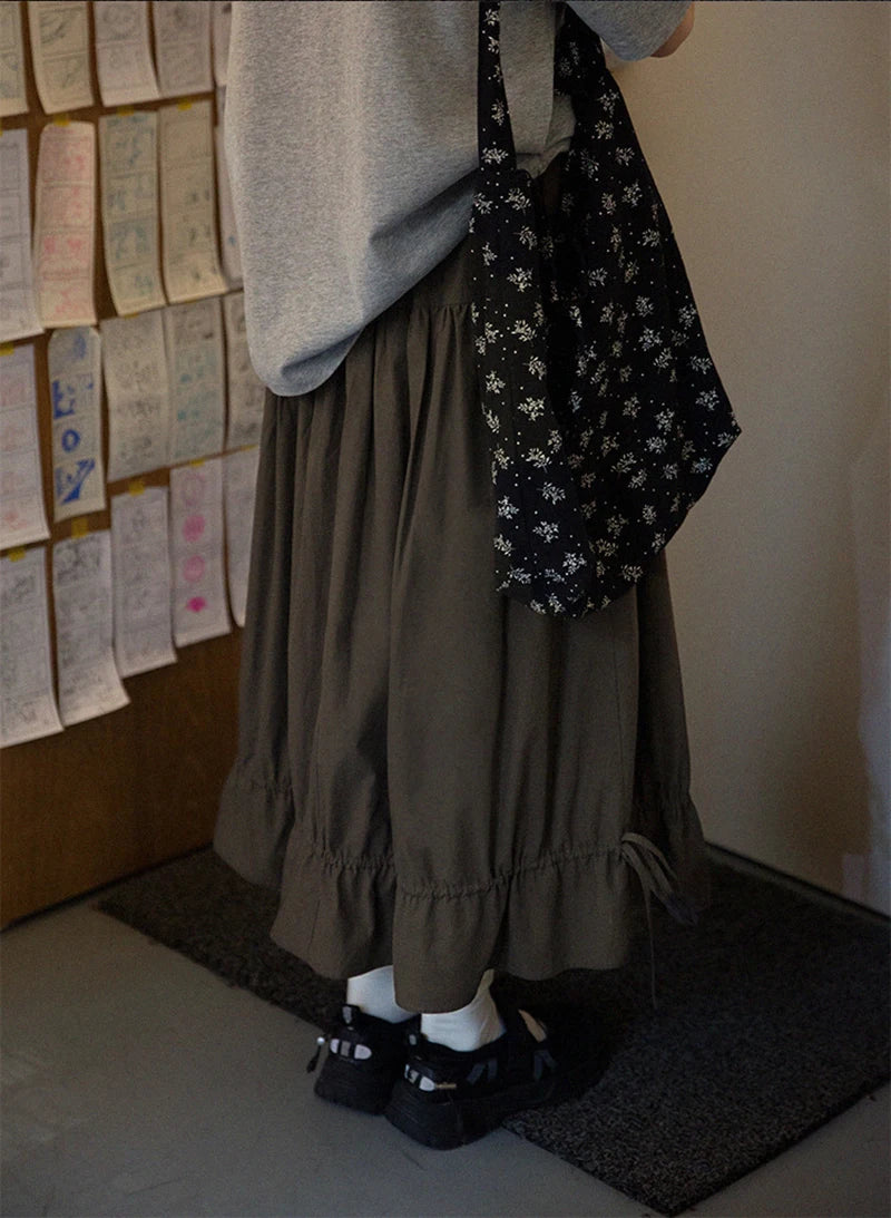 Drawstring Hem Tiered Maxi Skirt (2 colours, 3 sizes)